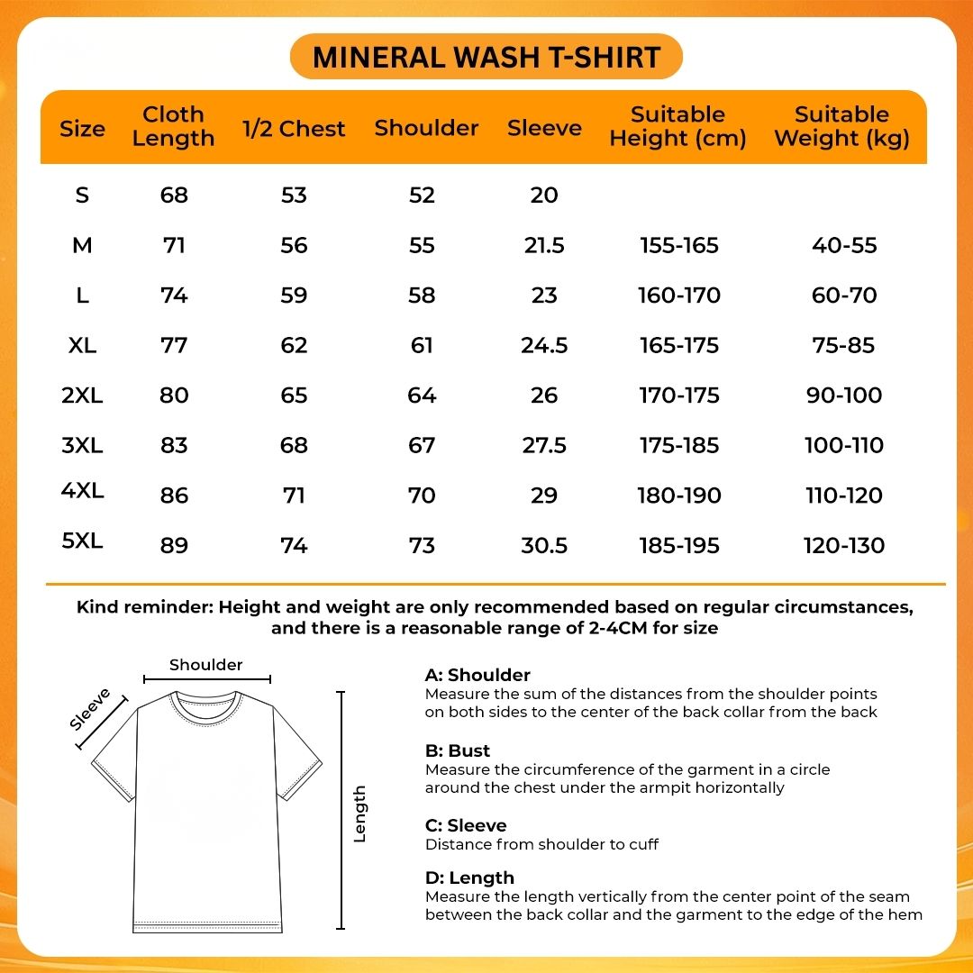 Mineral Wash T Shirt Size Chart - The Boys Shop