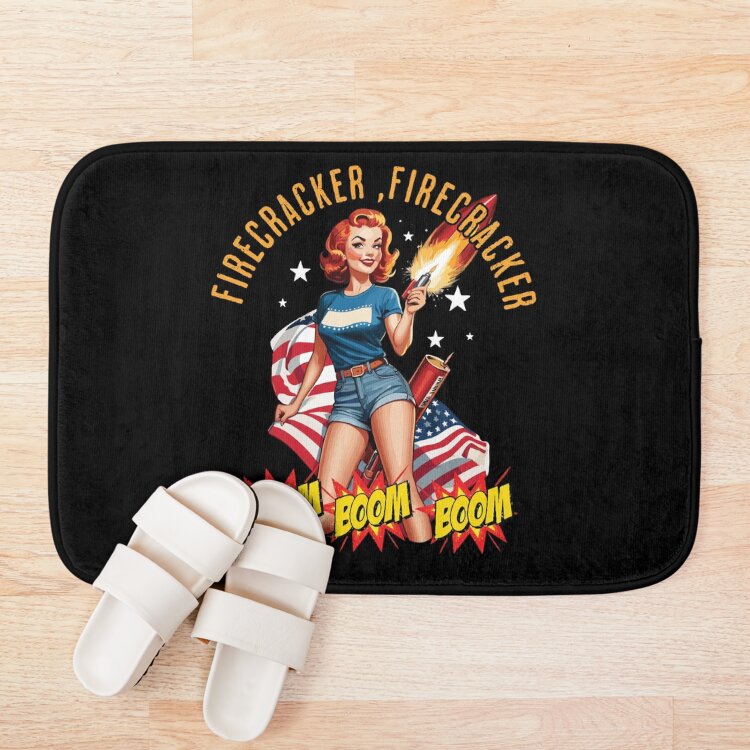 Firecracker Girl Retro Vintage Design Bath Mat - Image 3